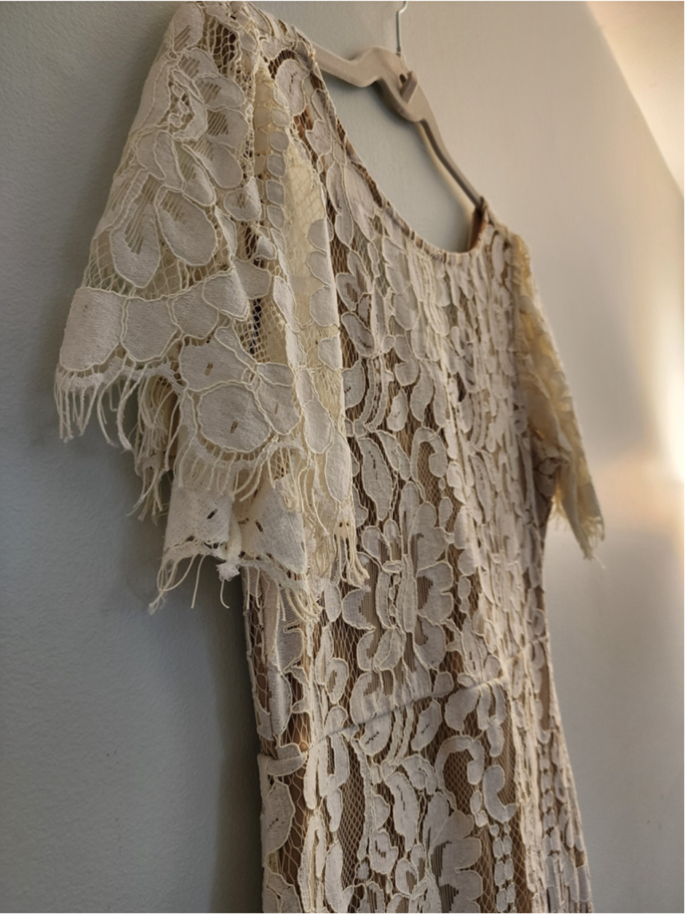 Lulus Pearson White Cream Lace Mini Dress Short Sleeve Nude Lining Wedding - Picture 6 of 16